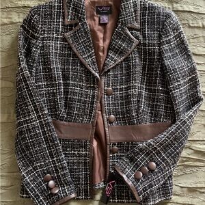 Vakko Women's Black and Brown Tweed Blazer